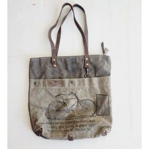 Upcycled Canvas Bicycle Large Tote Myra Bag Leather Accents Second Chance